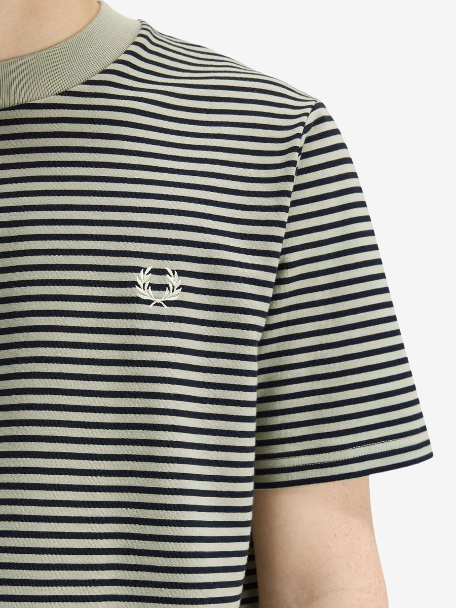 FRED PERRY — Футболка Вязанная Fine Stripe Heavywieght Seagrass