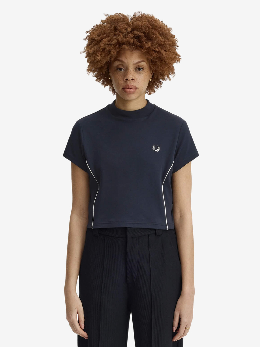 FRED PERRY — Футболка W Piped Seams Mock Neck Tee Navy