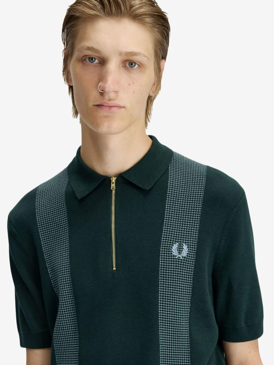 FRED PERRY — Поло Panel Detail Knitted Shirt Grassroots