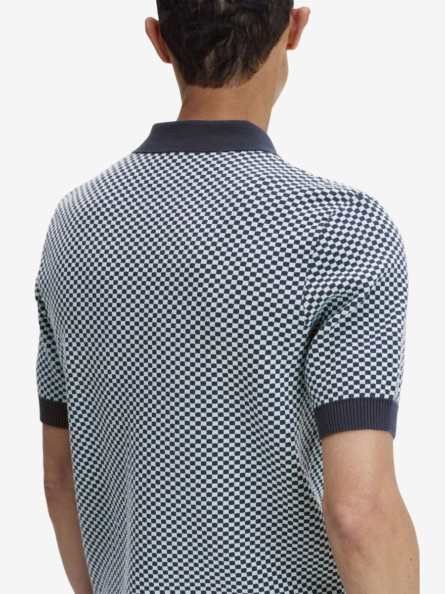 FRED PERRY — Поло Chequerboard Knitted Shirt Dark Airforce