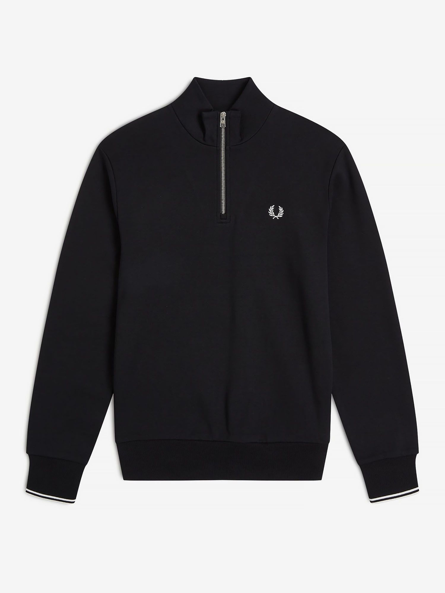 FRED PERRY — Свитшот Half Zip Black/White