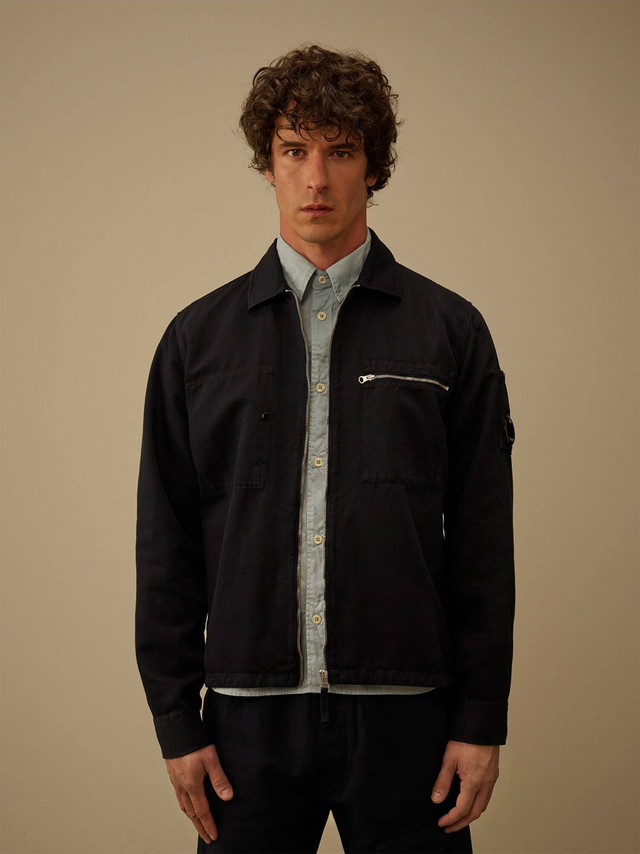 C.P. COMPANY — Овершот Cotton/Linen Lens Zip Overshirt Total Eclipse