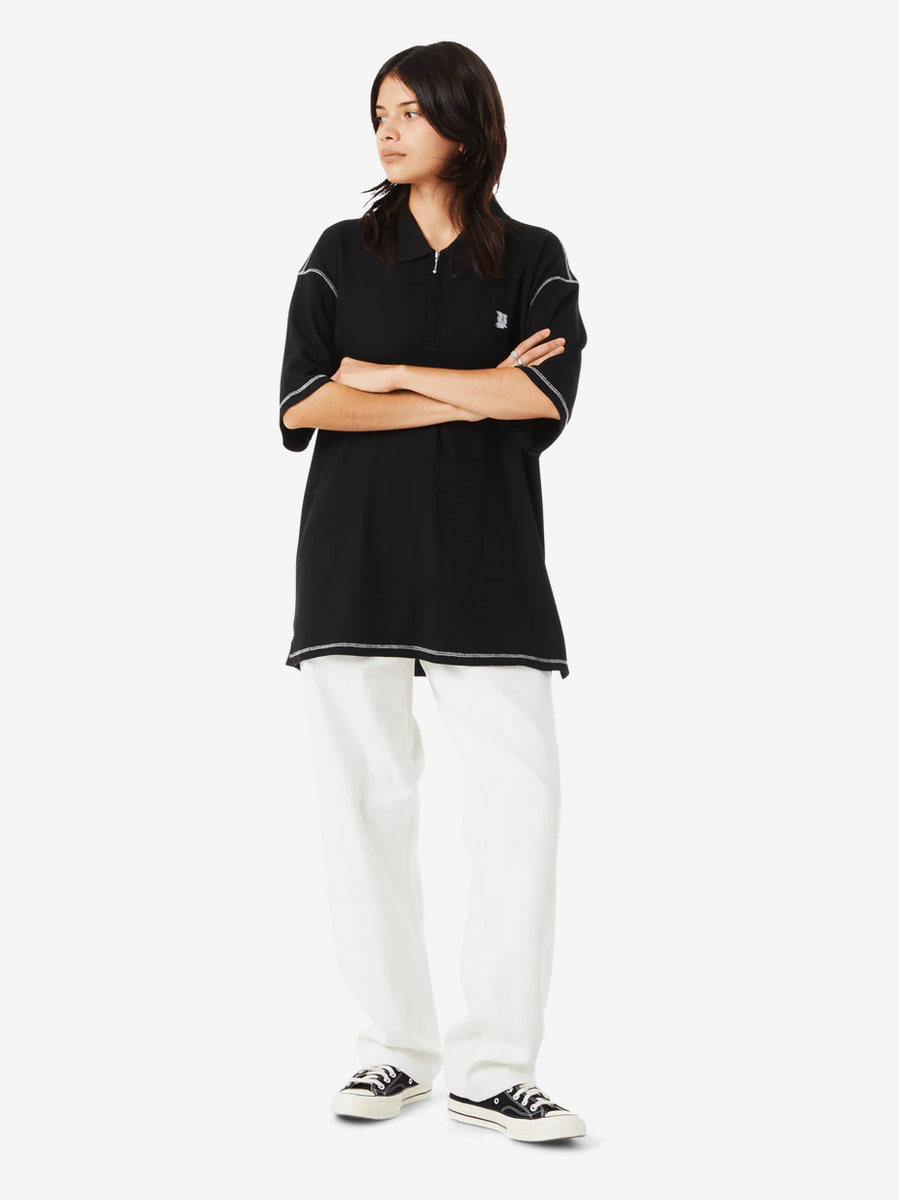 HUF — Поло-вязанное Waffle Knit S/S Contrast Polo Black