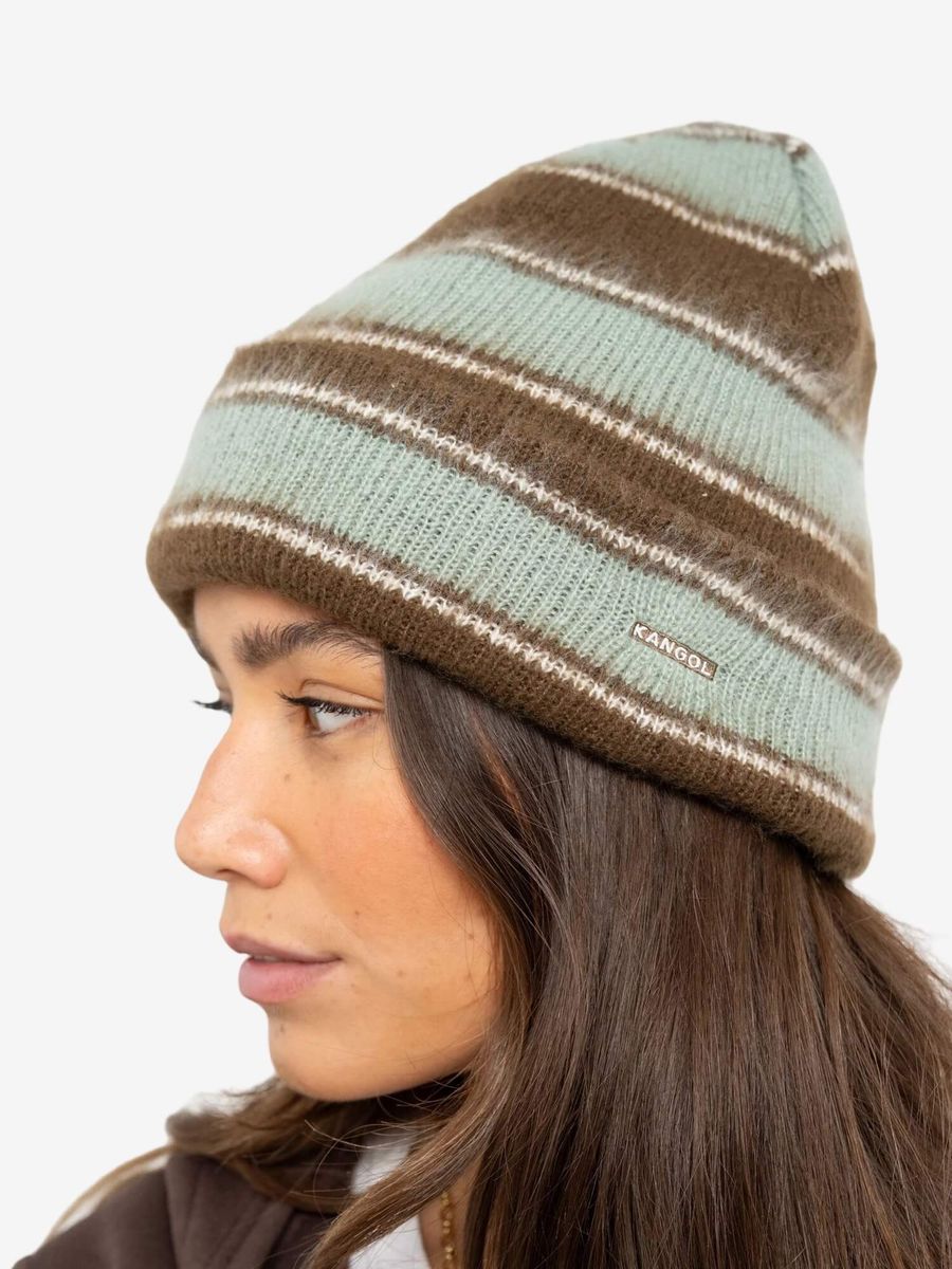KANGOL — Шапка Fuzzy Stripe Beanie Brown