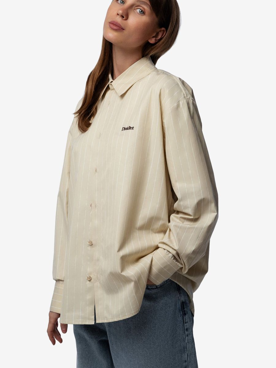DISSIDENT — Рубашка Og Logo Striped Shirt in Beige/White