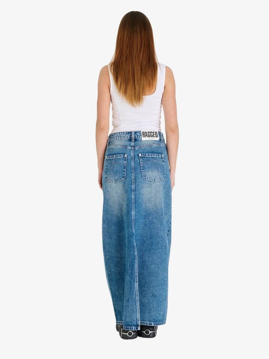 THE RAGGED PRIEST — Юбка Maxi Skirt Bleached Mid Blue Wash
