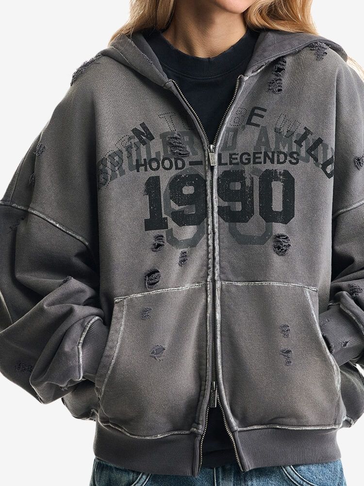 BRÛLER D’AMOUR — Худи Zip "1990" Grey (Dirty Wash)