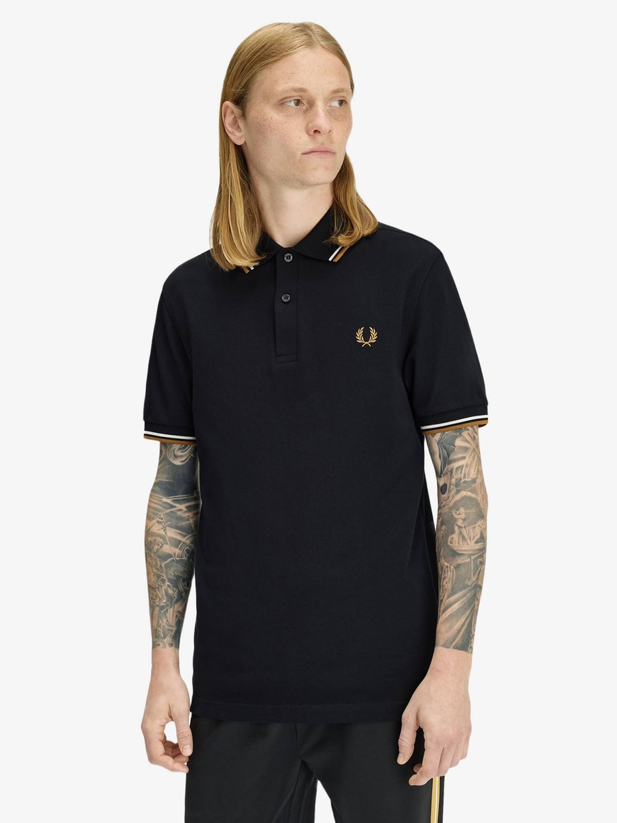 FRED PERRY — Футболка Поло Twin Tipped Polo Black/Ecru/Dark Caramel