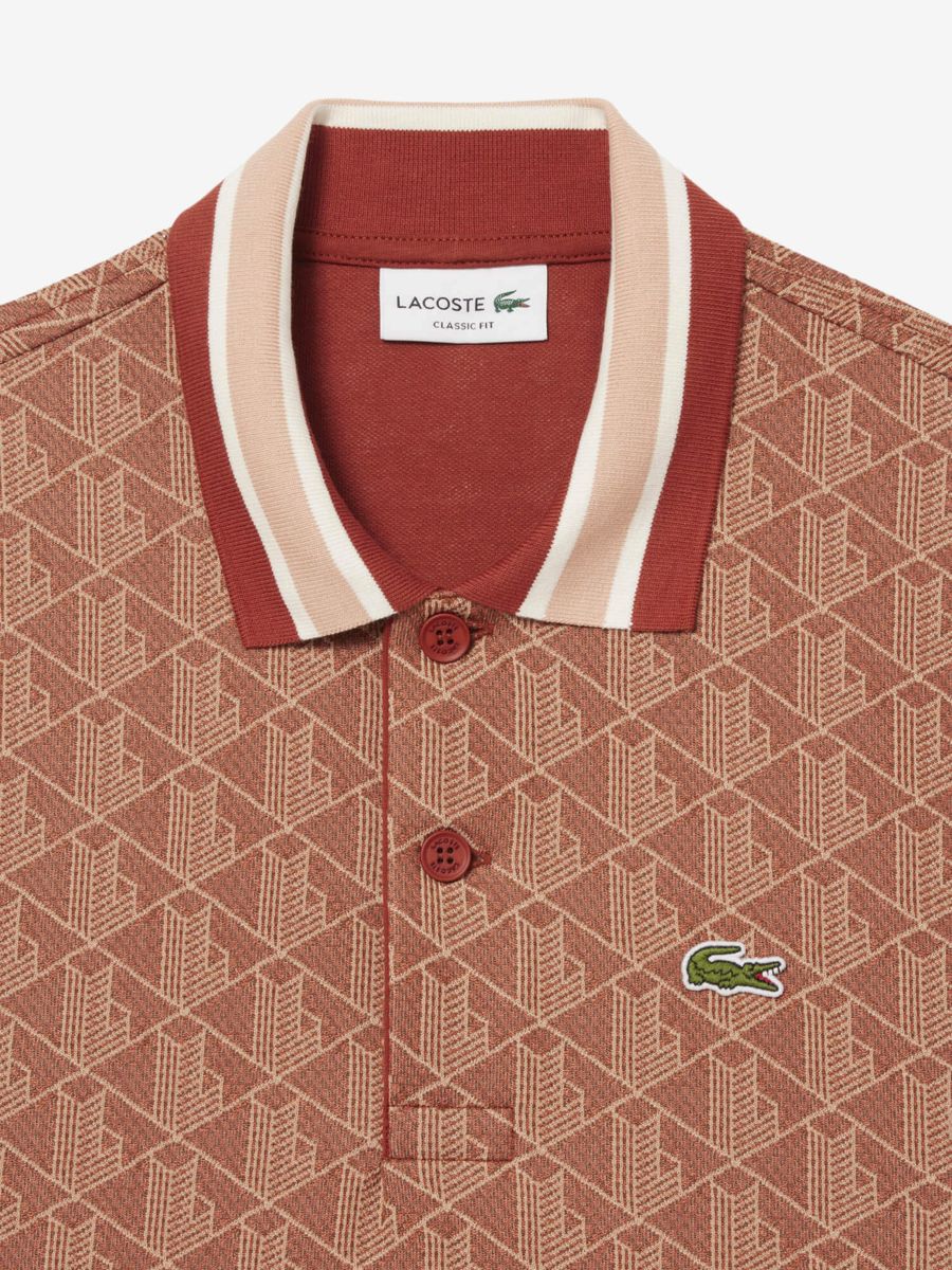 LACOSTE — Футболка Поло Classic Fit Contrast Collar Monogram Iberis/Latte
