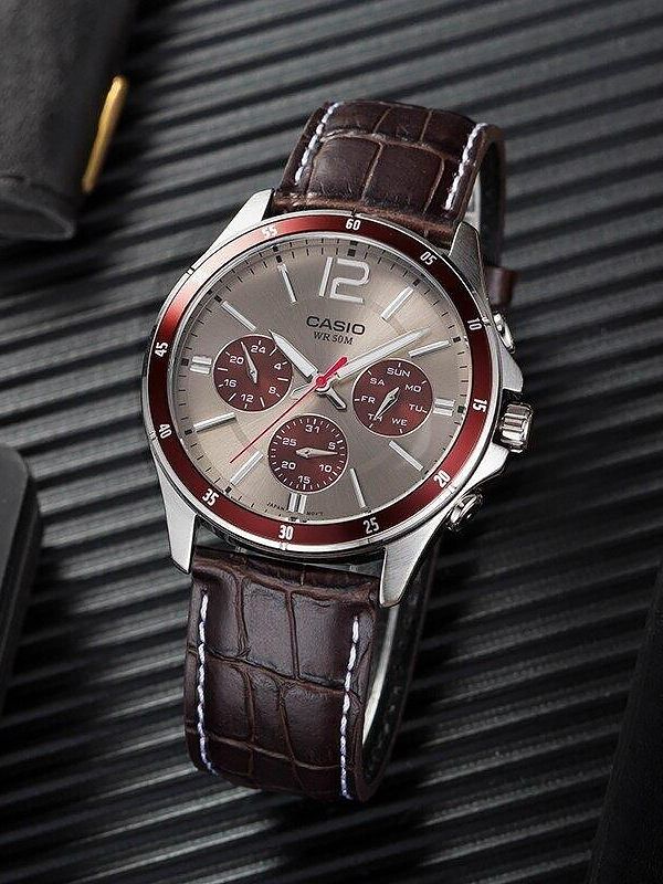 CASIO — Часы Casio Collection MTP-1374L-7A1 Silver/Red/Brown Leather