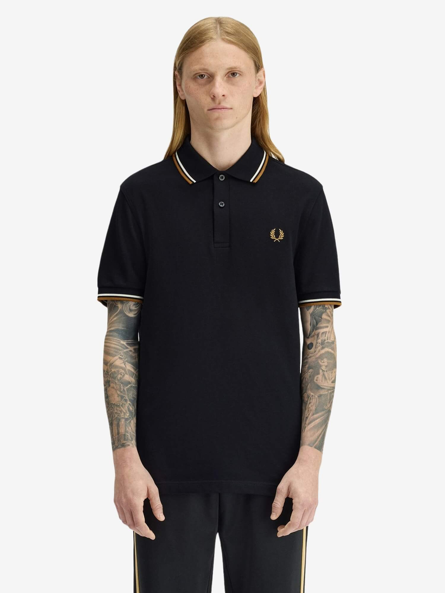 FRED PERRY — Футболка Поло Twin Tipped Polo Black/Ecru/Dark Caramel