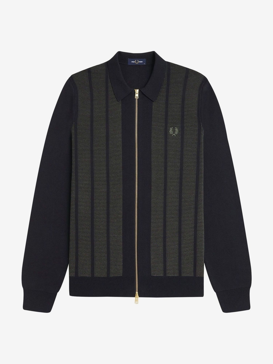 FRED PERRY — Кардиган Textured Panel ZIP Cradigan Black