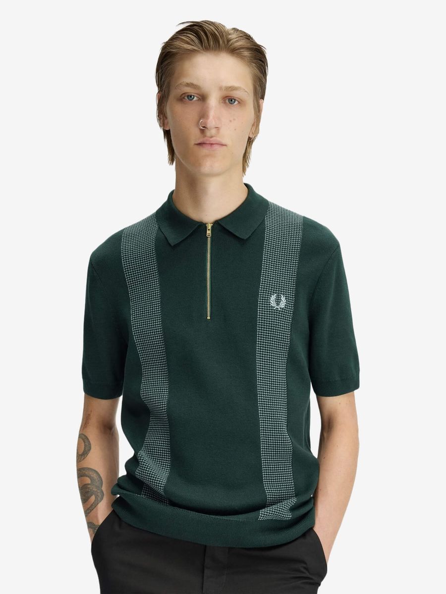 FRED PERRY — Поло Panel Detail Knitted Shirt Grassroots