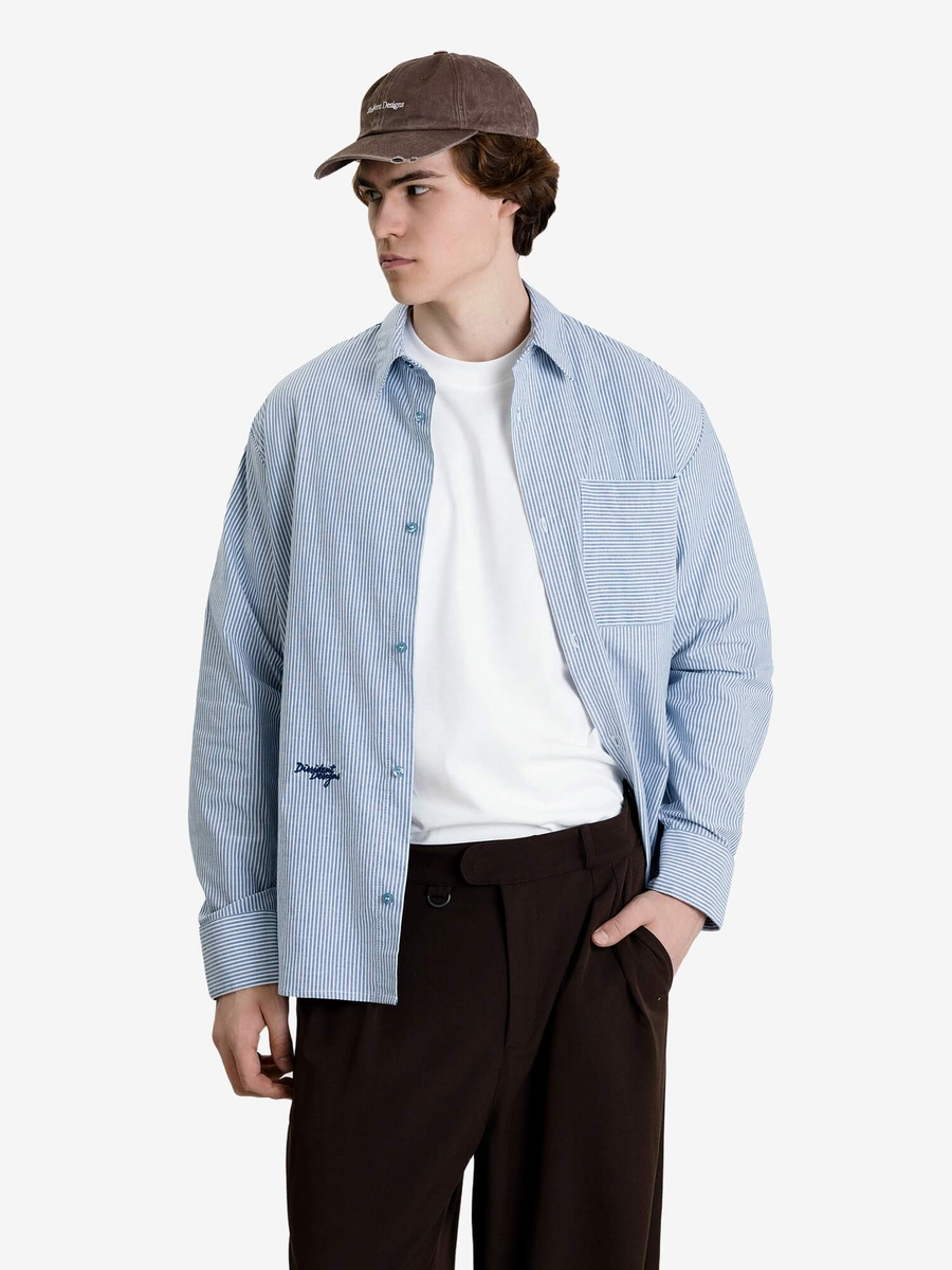 DISSIDENT — Рубашка Script Oxford Pocket Short in White/Navy