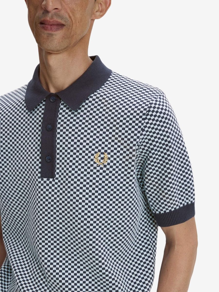 FRED PERRY — Поло Chequerboard Knitted Shirt Dark Airforce