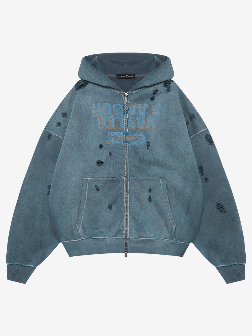 BRÛLER D’AMOUR — Худи Zip Inverse Grey (Dirty Wash)