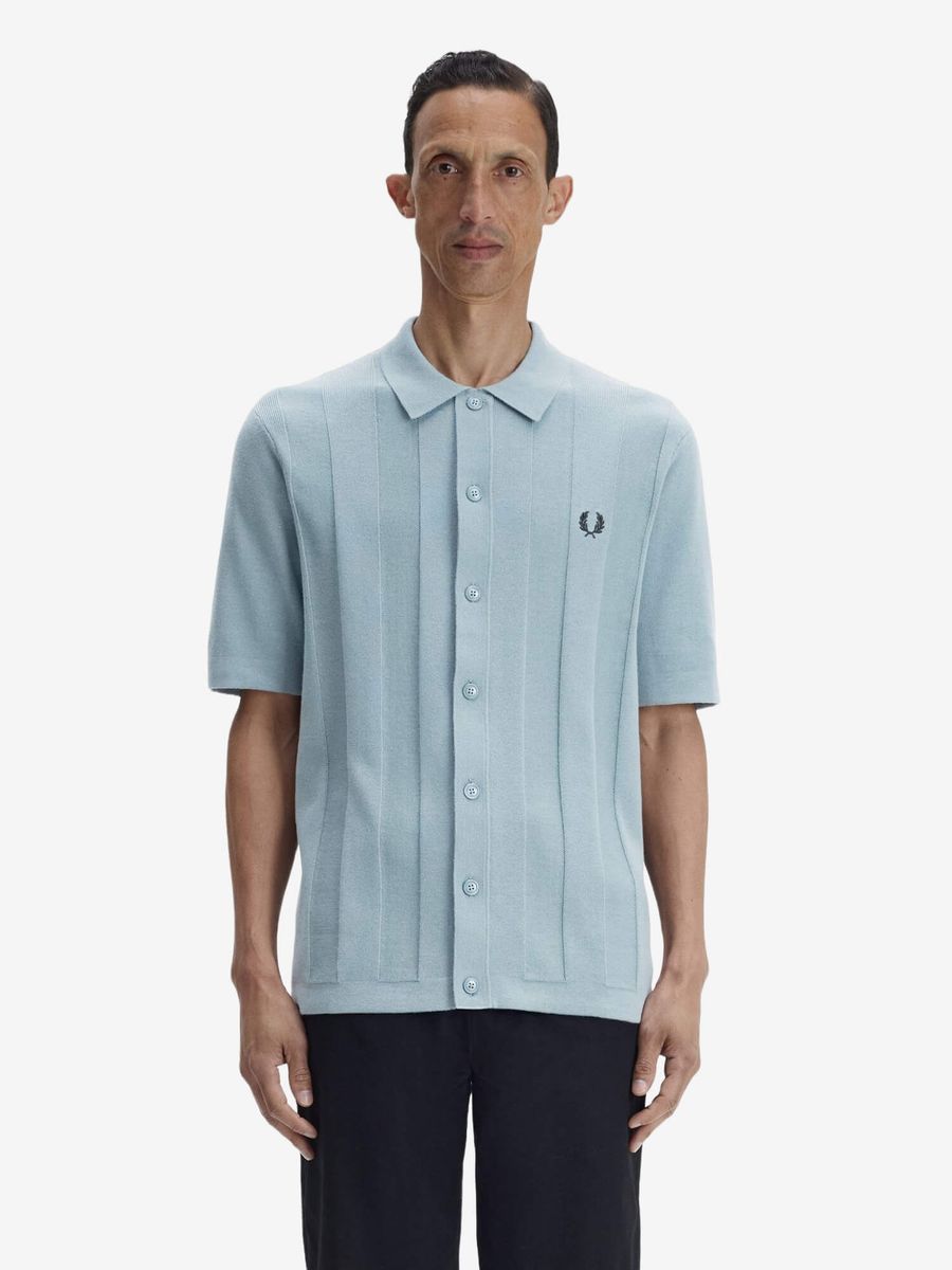 FRED PERRY — Рубашка вязанная Tonal Vertical Stripe Shirt Stockport Blue