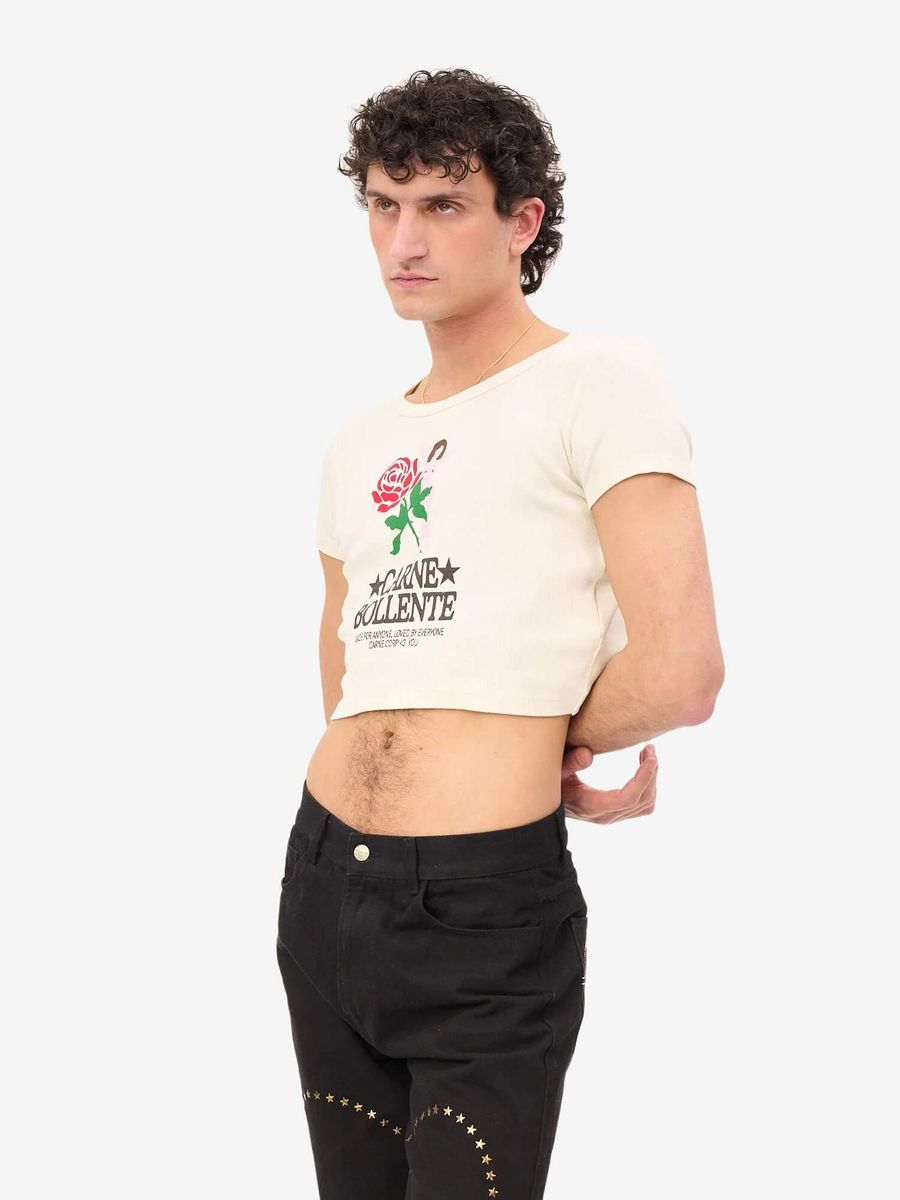 CARNE BOLLENTE — Футболка Crop Top Carne Loves You White