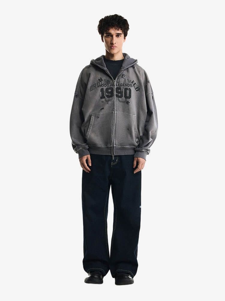 BRÛLER D’AMOUR — Худи Zip "1990" Grey (Dirty Wash)