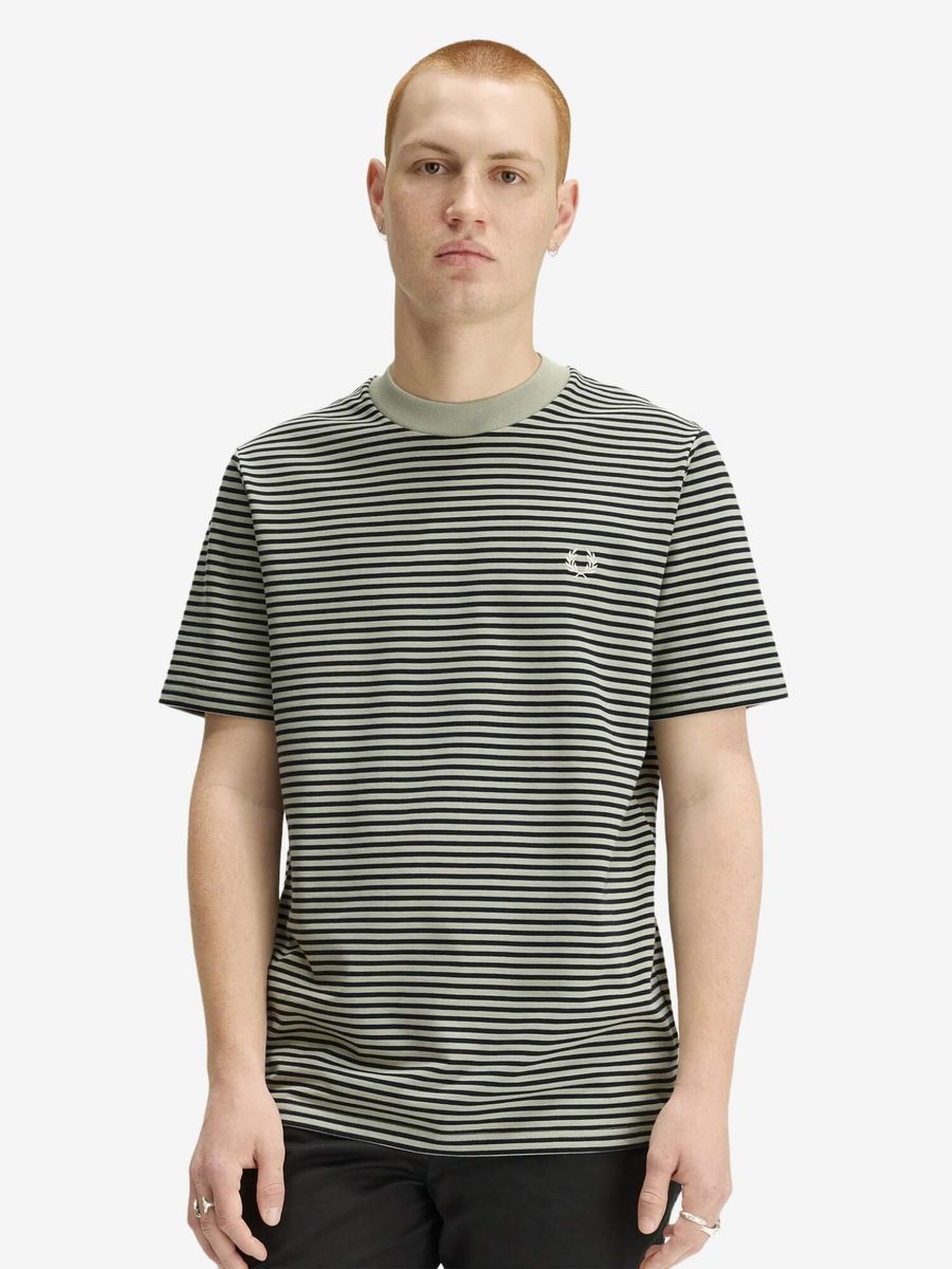 FRED PERRY — Футболка Вязанная Fine Stripe Heavywieght Seagrass
