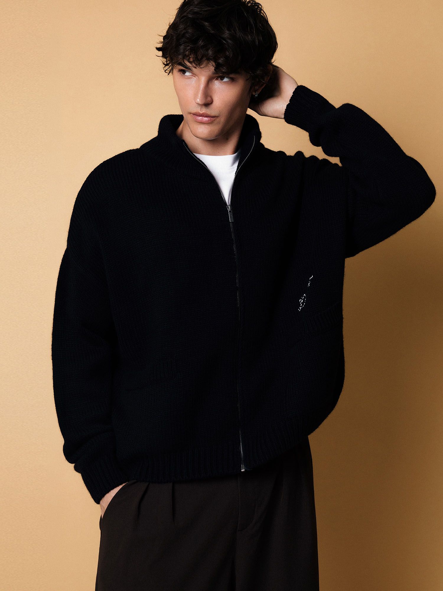 DISSIDENT — Кардиган Stitches Knit Zipper Sweater in Black