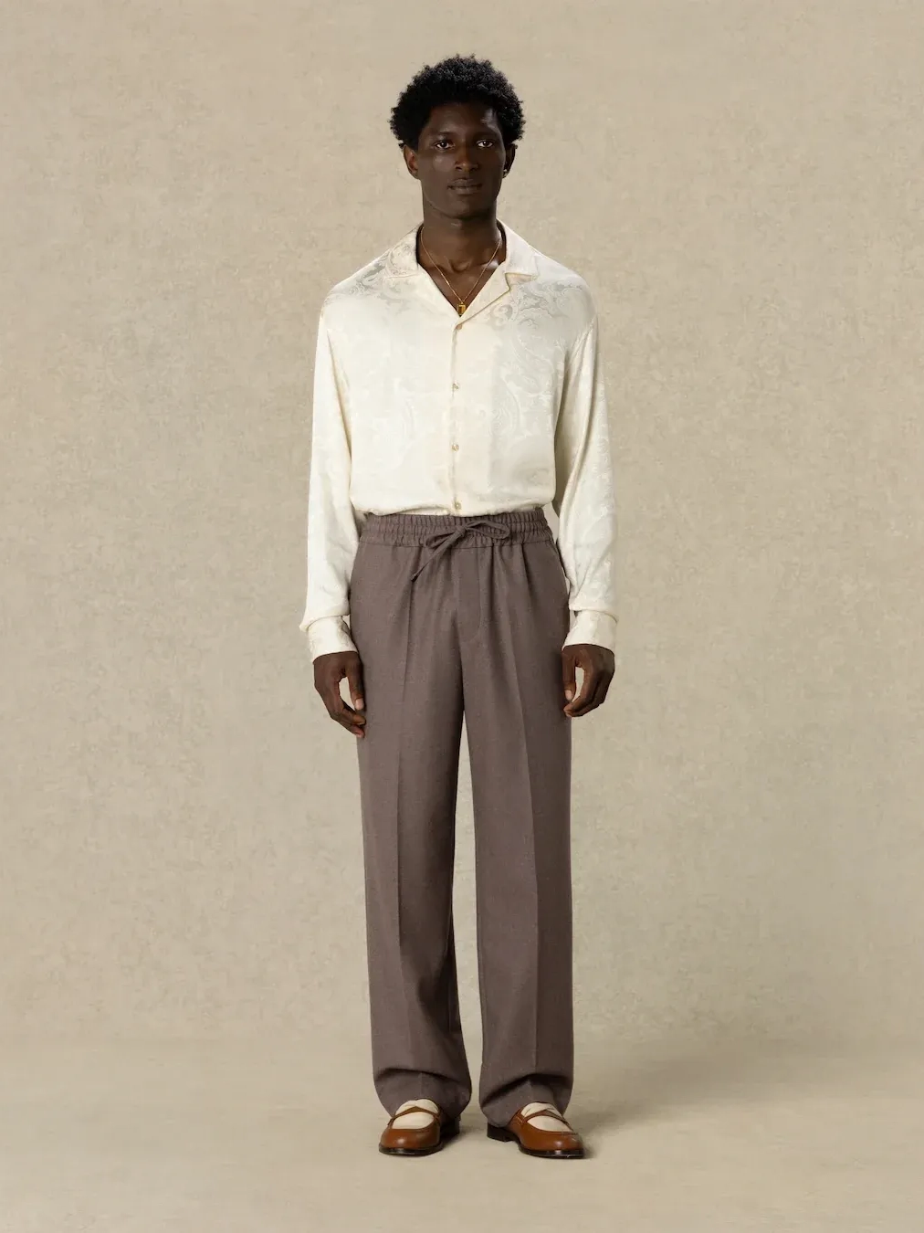 DRÔLE DE MONSIEUR — Брюки Elastic Waist Flannel Pant Light Brown