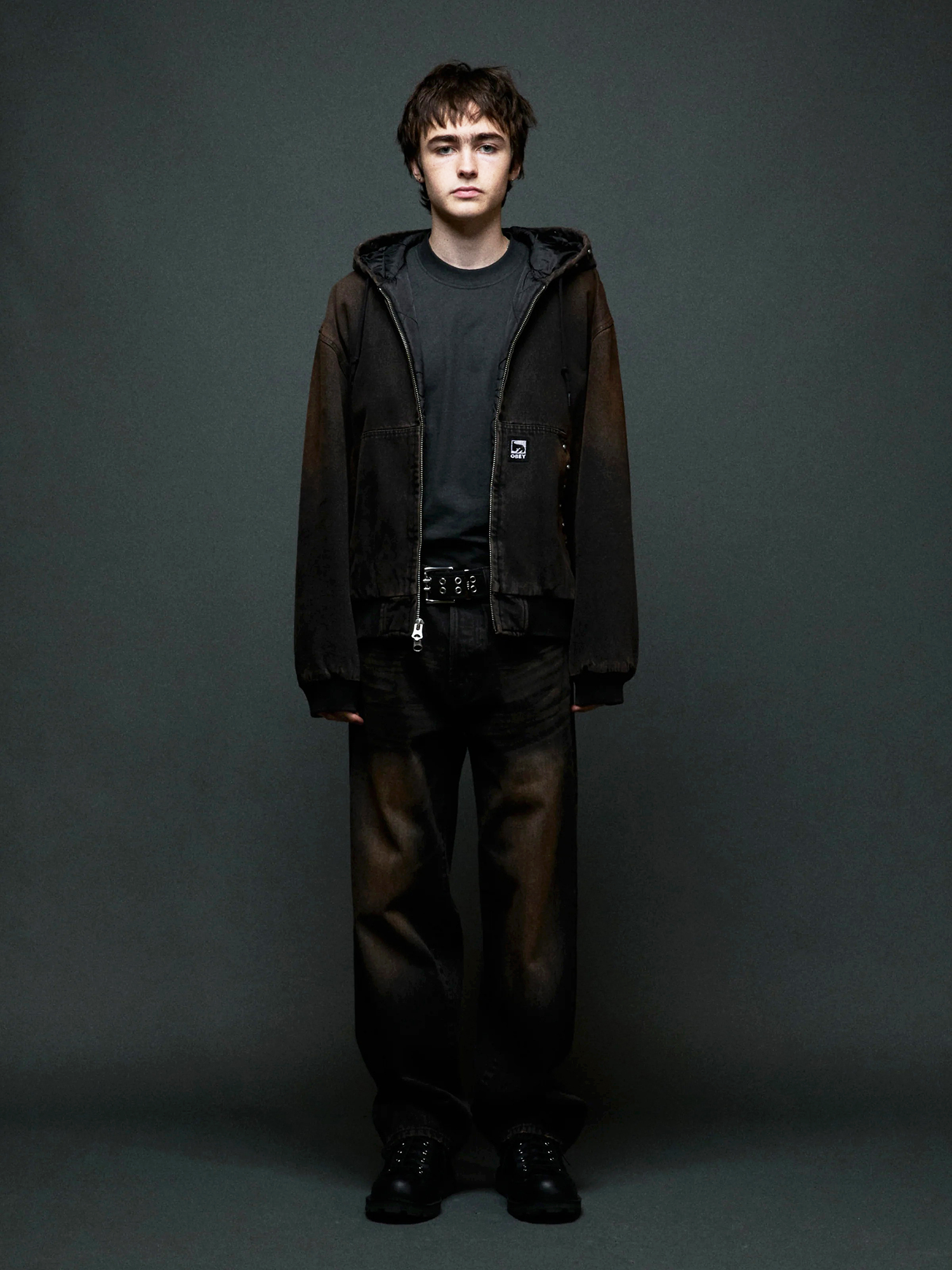 OBEY — Куртка Studded Zip Up Jacket Black (Rust Wash)
