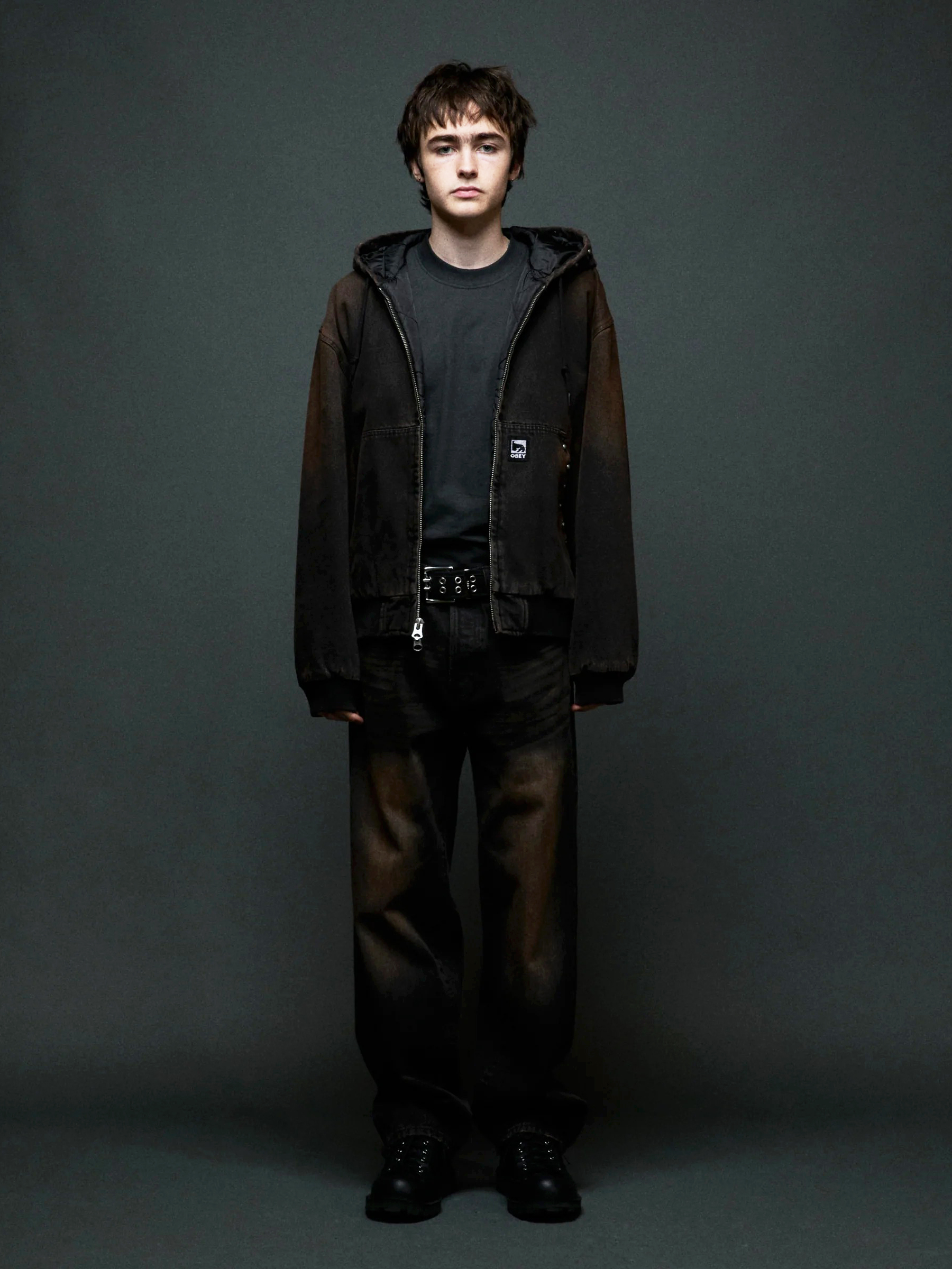 OBEY — Куртка Studded Zip Up Jacket Black (Rust Wash)