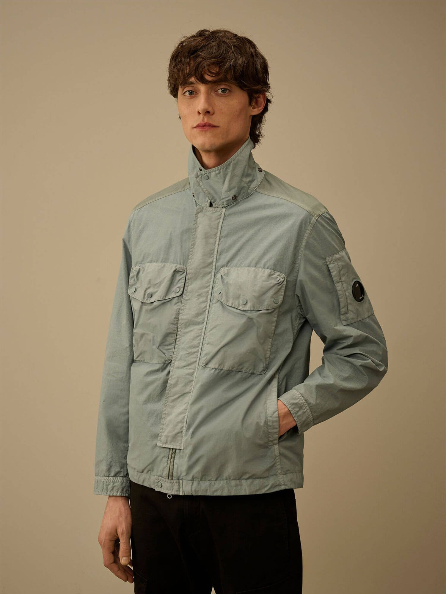 C.P. COMPANY — Овершот Flatt Nylon Mixed Goggle Overshirt Silver Blue