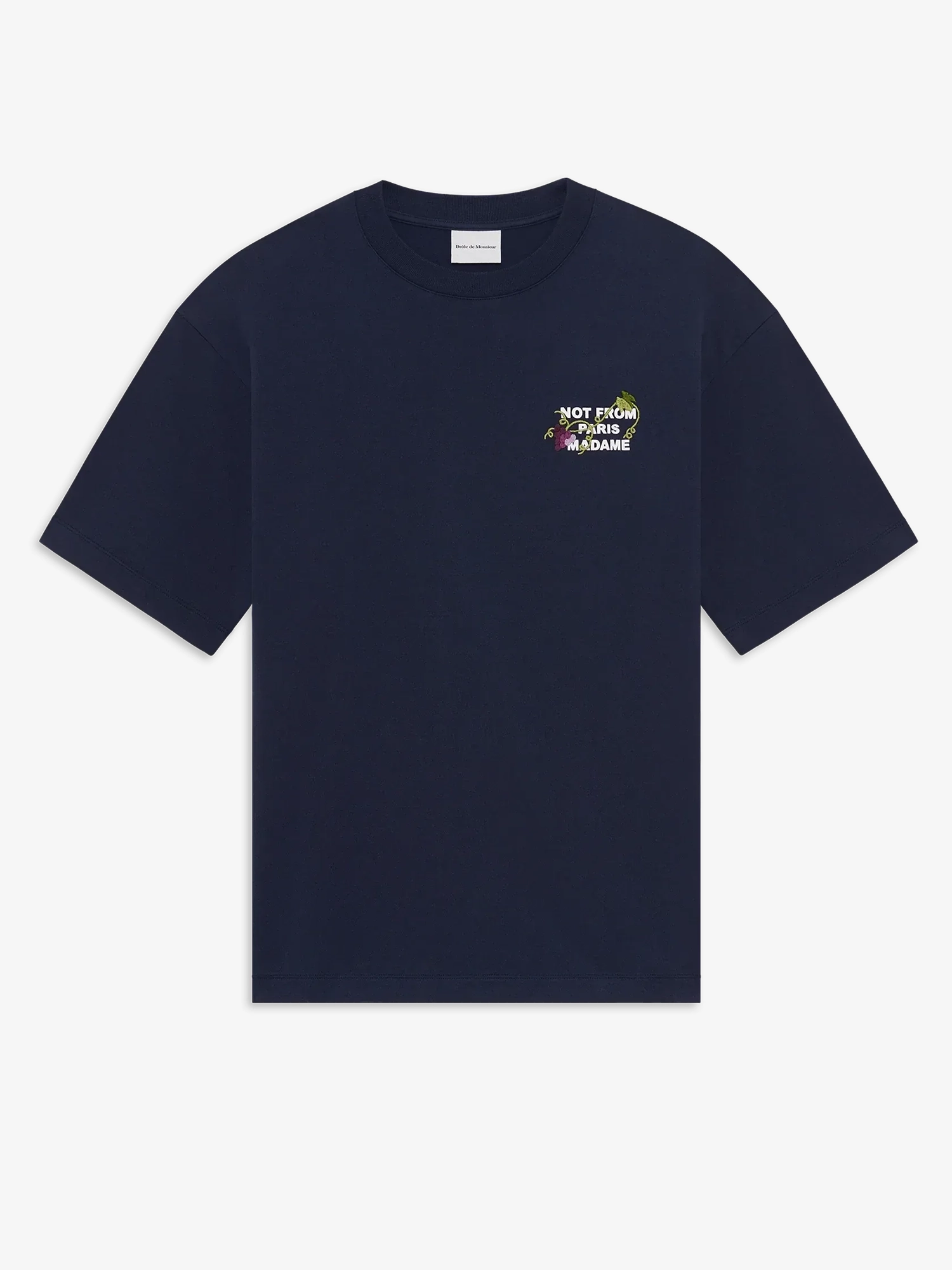 DRÔLE DE MONSIEUR — Футболка Vine Embroidered Slogan Tee Navy