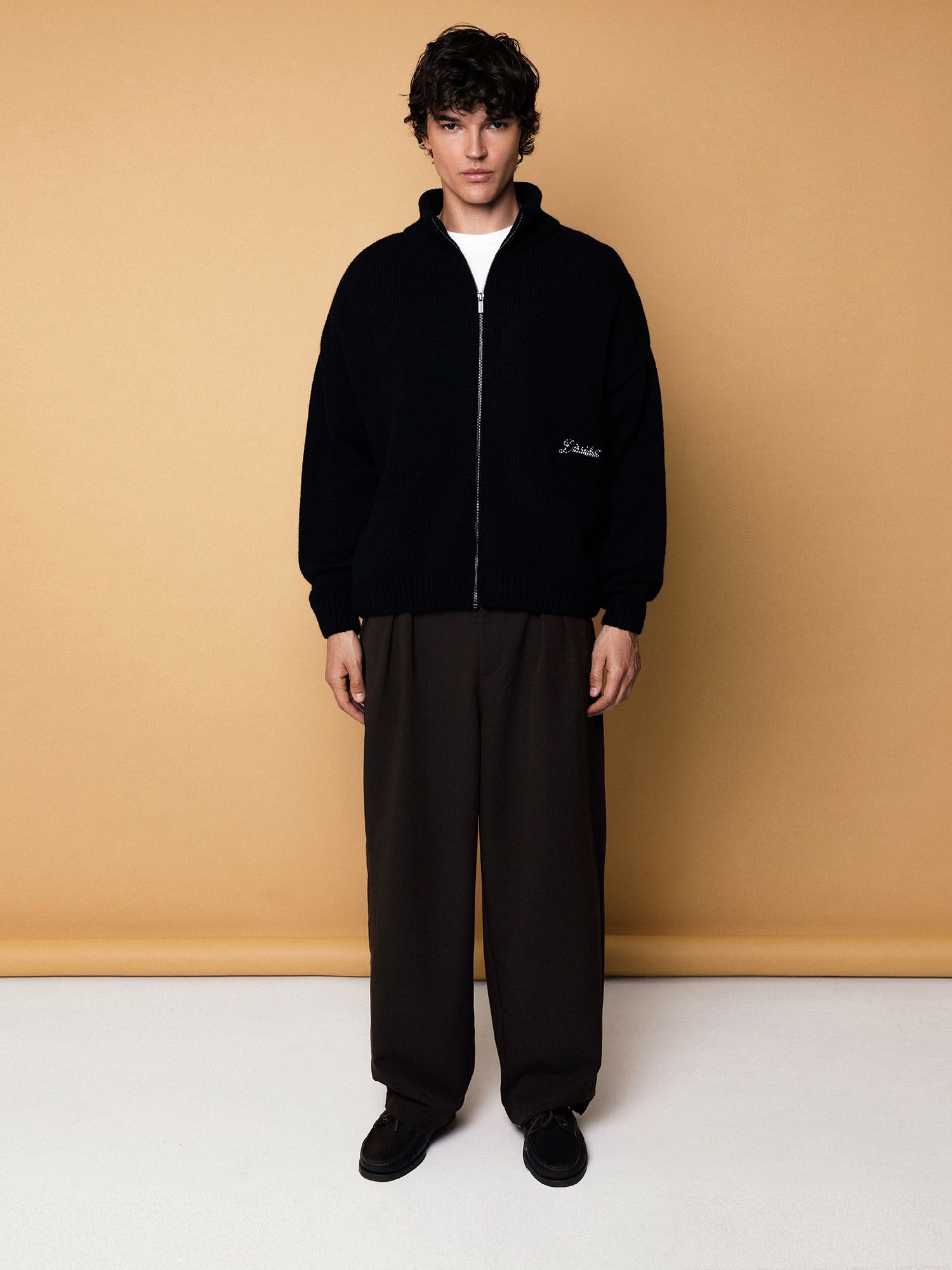 DISSIDENT — Кардиган Stitches Knit Zipper Sweater in Black