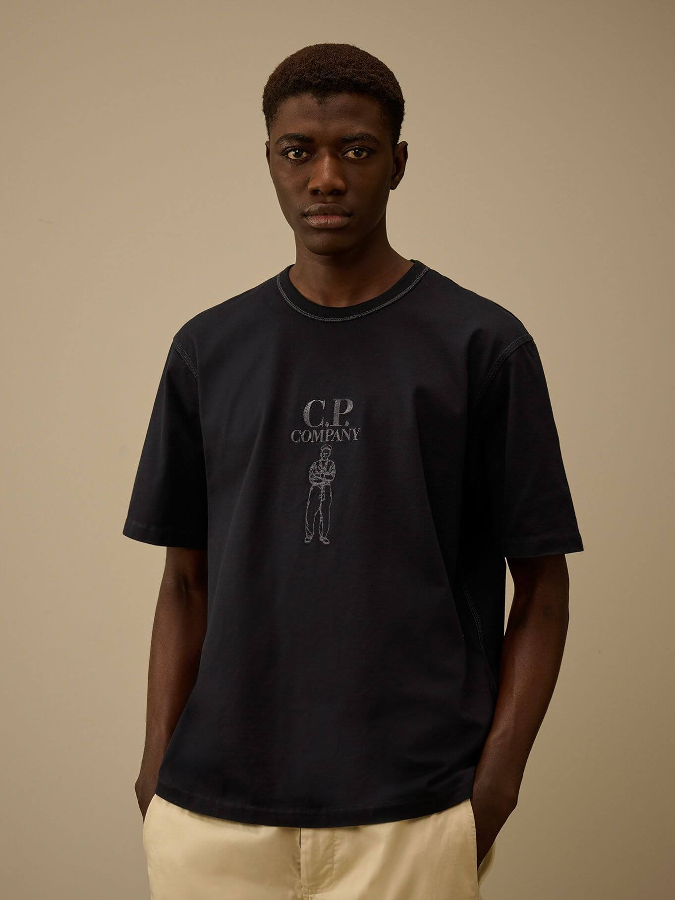 C.P. COMPANY — Футболка Mercerized Jersey 30/2 Twisted Logo Total Eclipse