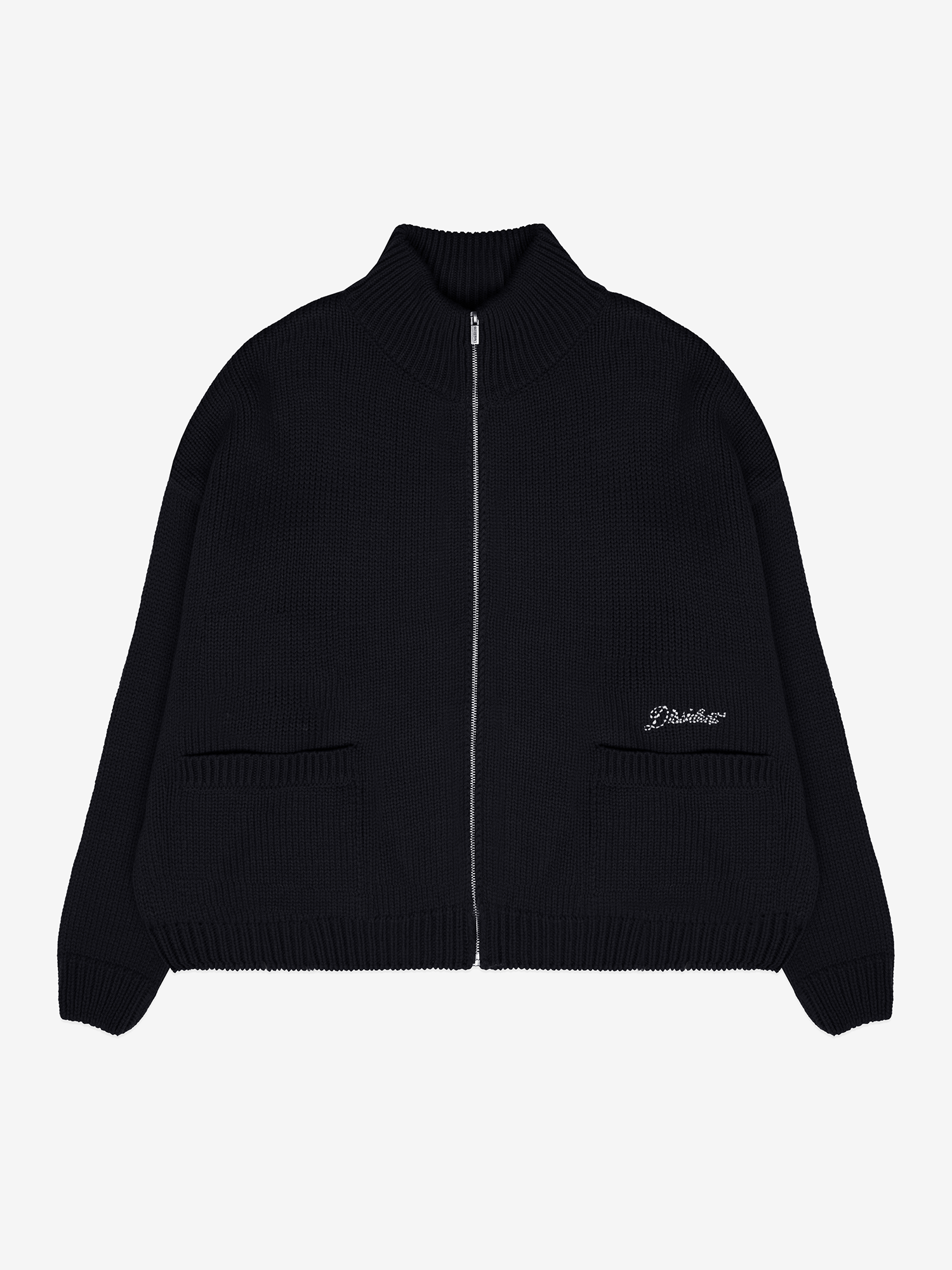 DISSIDENT — Кардиган Stitches Knit Zipper Sweater in Black
