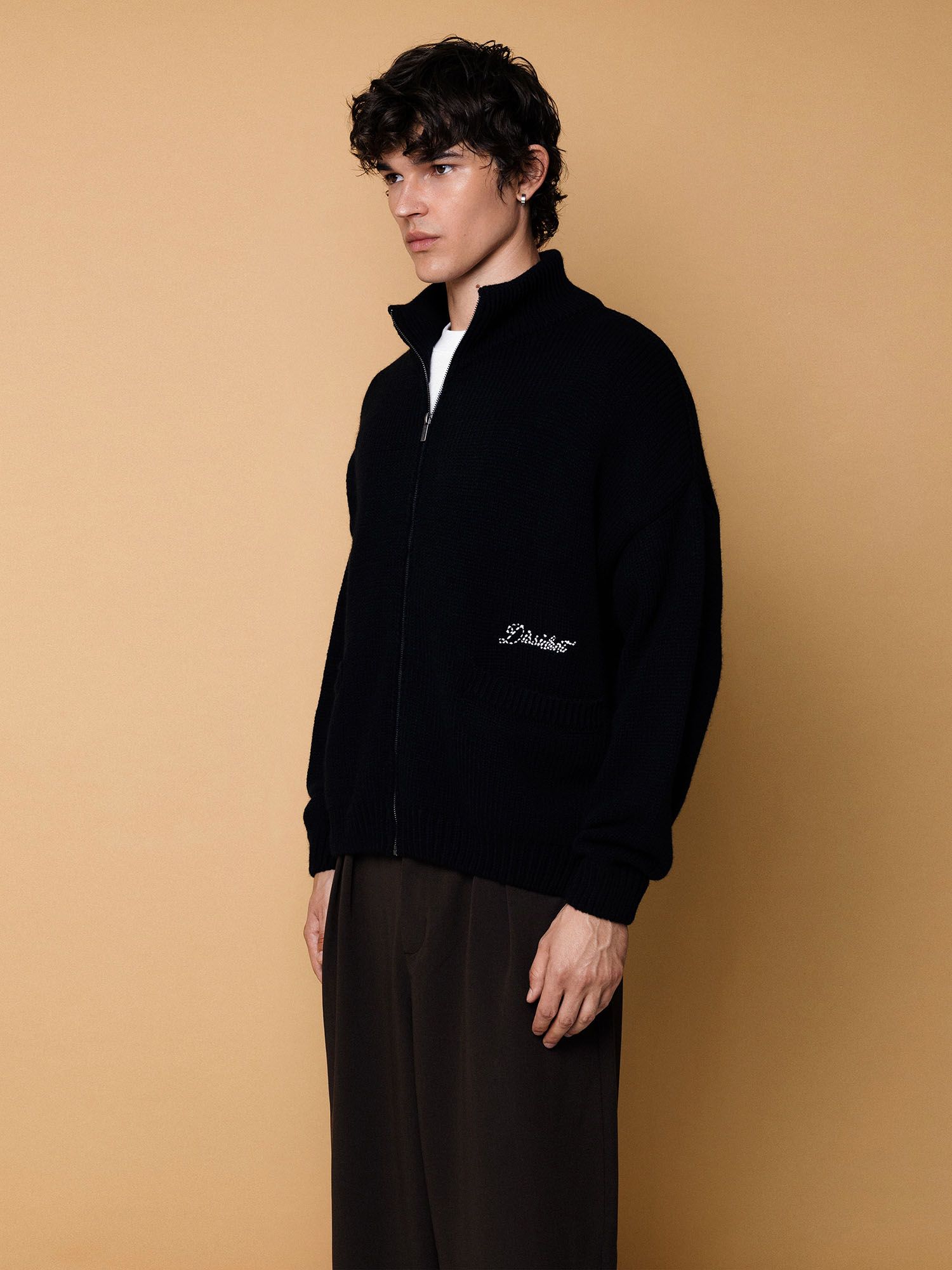 DISSIDENT — Кардиган Stitches Knit Zipper Sweater in Black