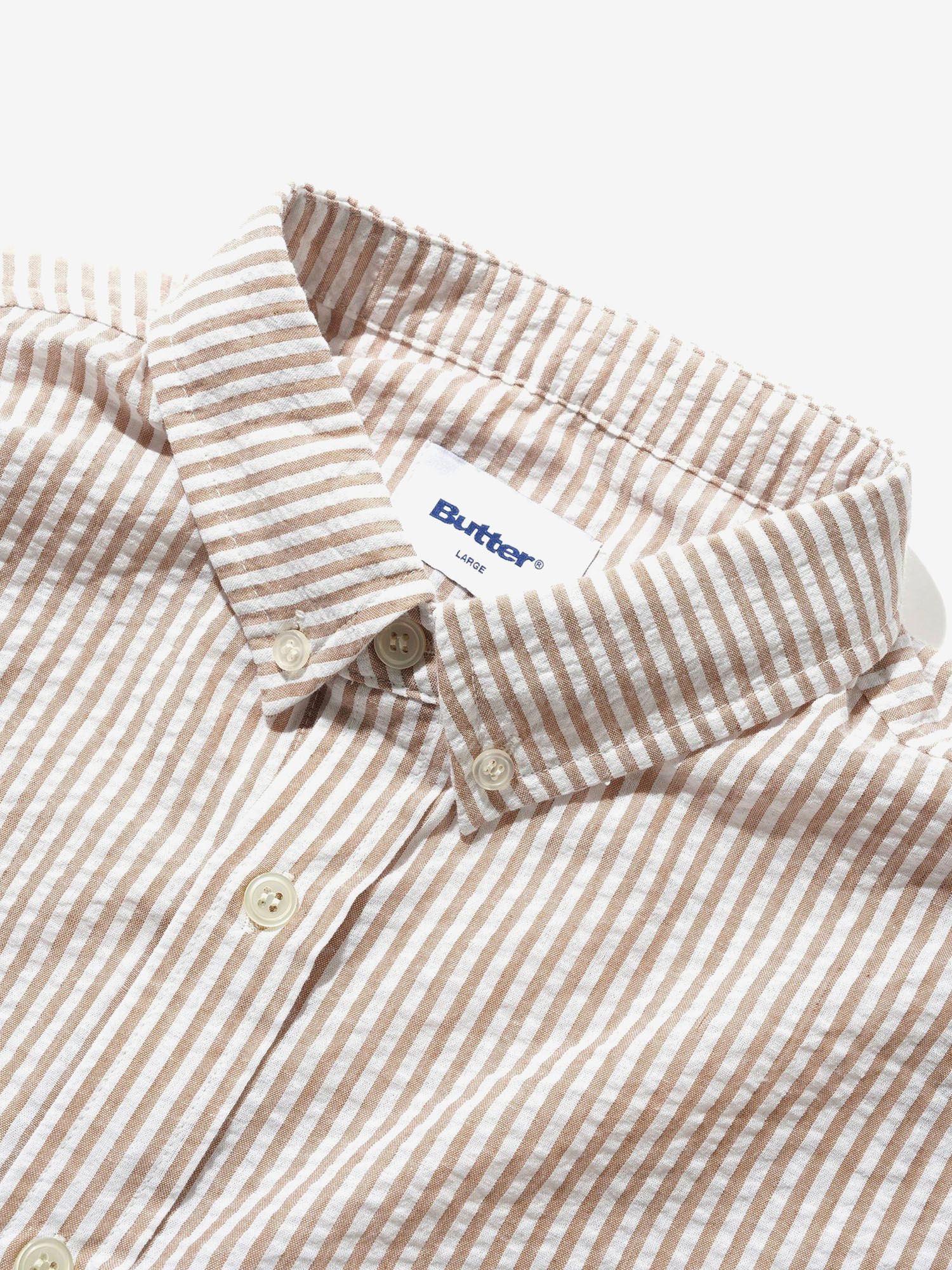 BUTTER GOODS — Рубашка Seersucker Striped Shirt Brown