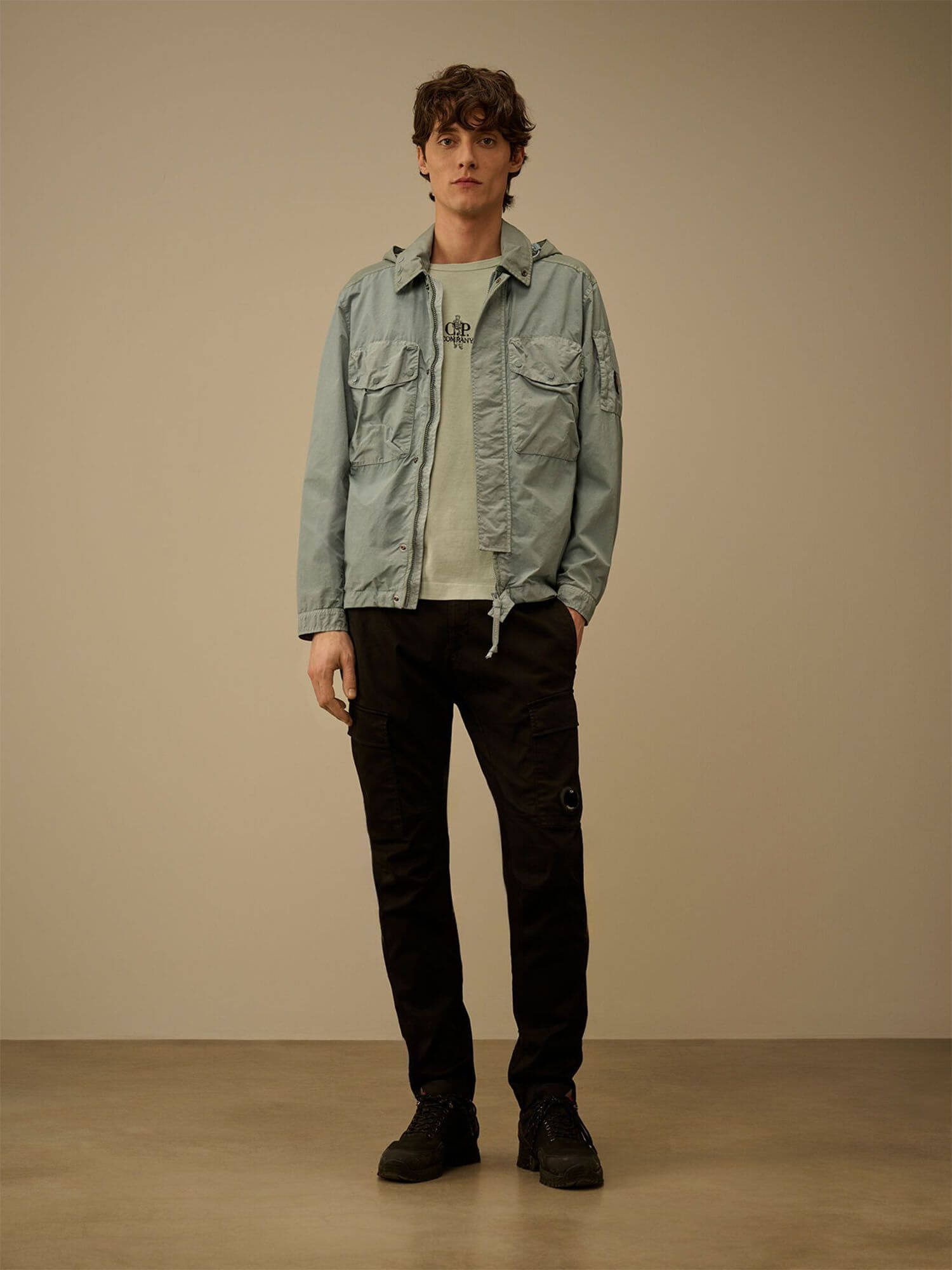 C.P. COMPANY — Овершот Flatt Nylon Mixed Goggle Overshirt Silver Blue