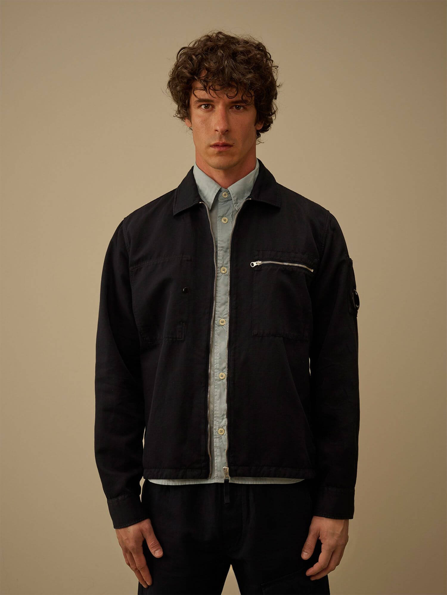 C.P. COMPANY — Овершот Cotton/Linen Lens Zip Overshirt Total Eclipse