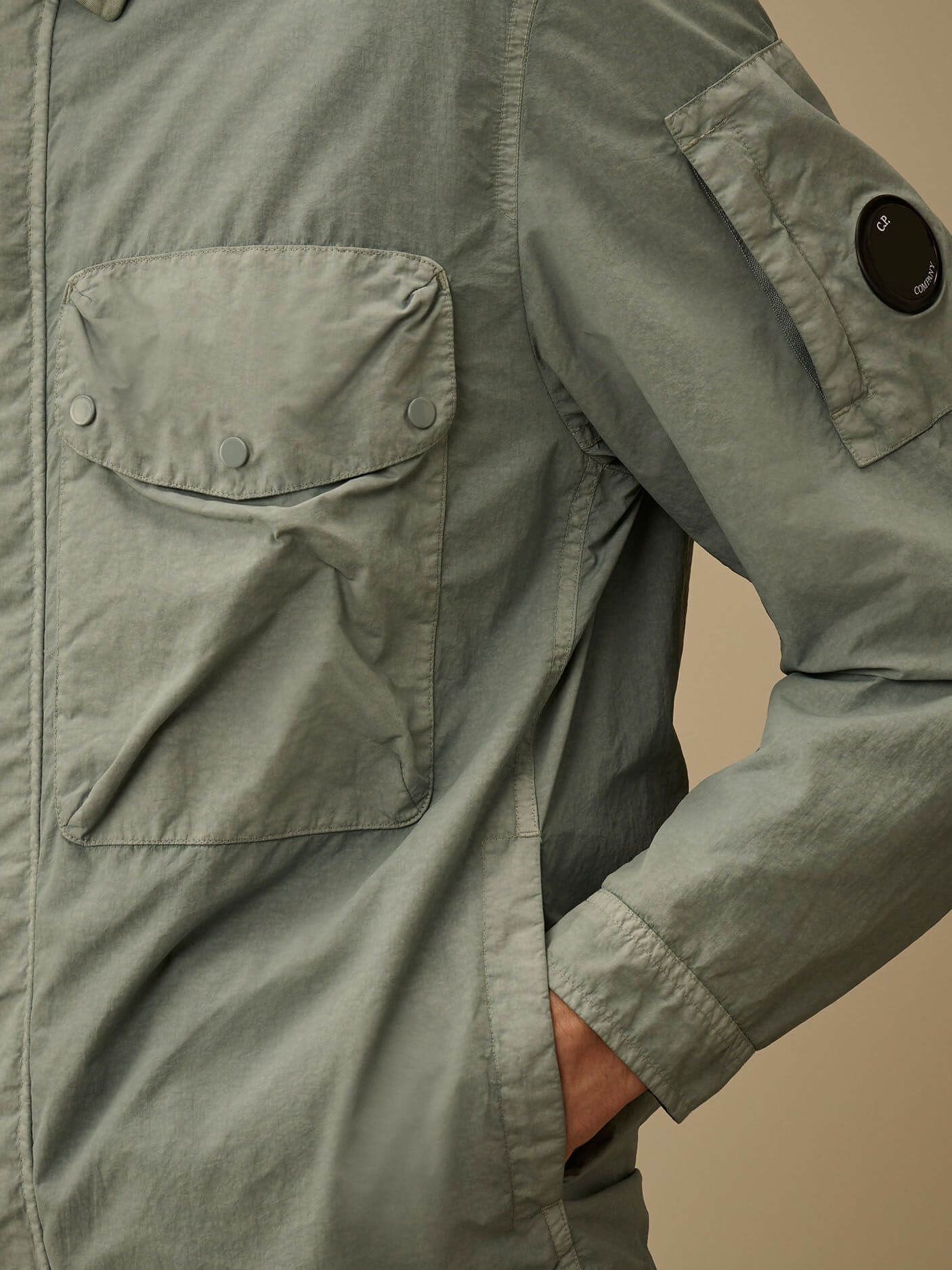 C.P. COMPANY — Овершот Flatt Nylon Mixed Goggle Overshirt Silver Blue