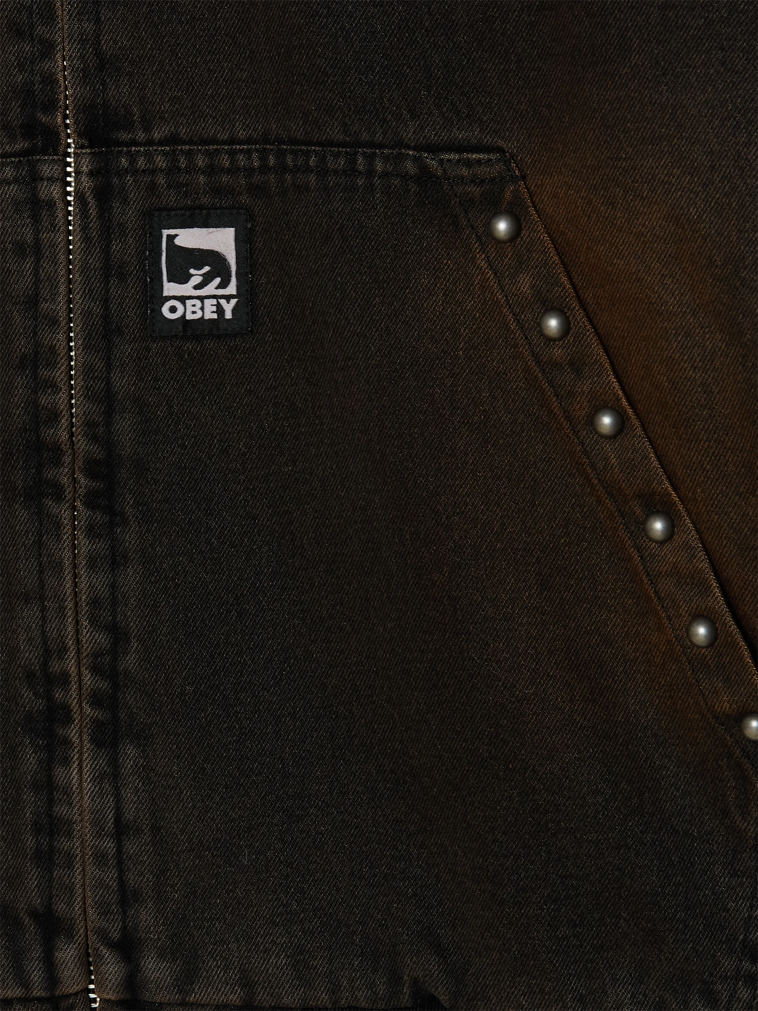 OBEY — Куртка Studded Zip Up Jacket Black (Rust Wash)