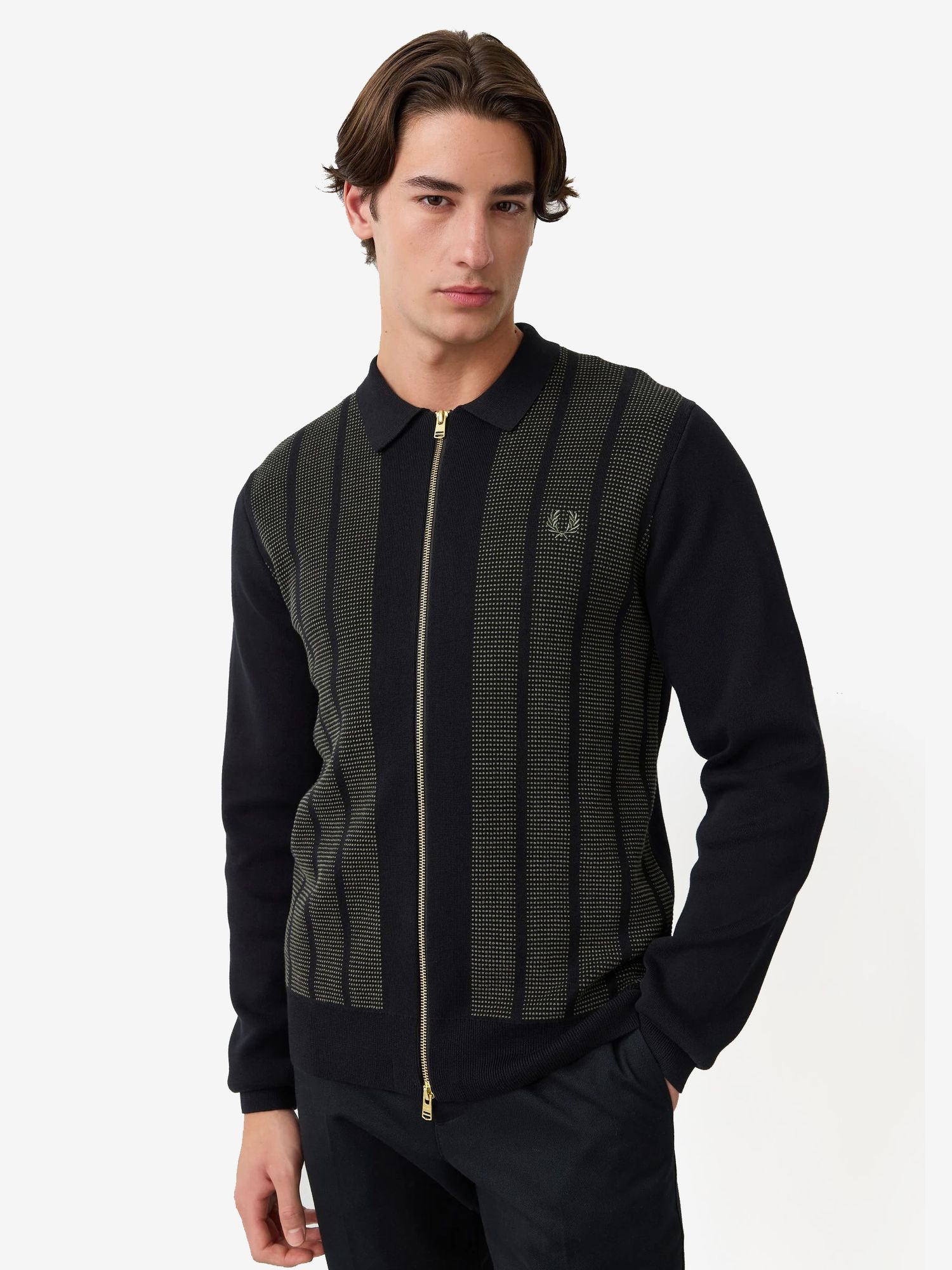 FRED PERRY — Кардиган Textured Panel ZIP Cradigan Black